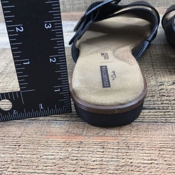 Collection By Clarks Black Leather Kele Heather Slides‎ Womens 7 W Cross Strap - Picture 8 of 12